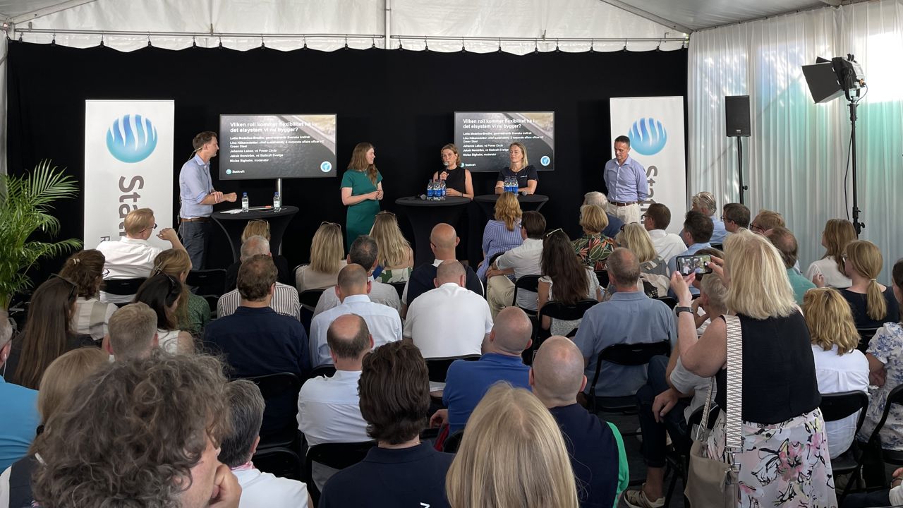 Bild fr&aring;n panelsamtalet om flexibilitet i elsystemet, fr&aring;n Almedalsveckan 2024.